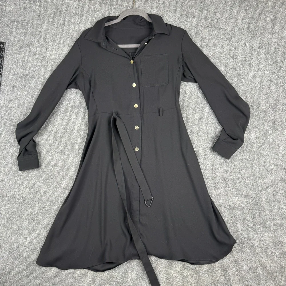 Louis Vuitton Dress Womens Size 34 Black Long Sleeve Button Down Belted Mini